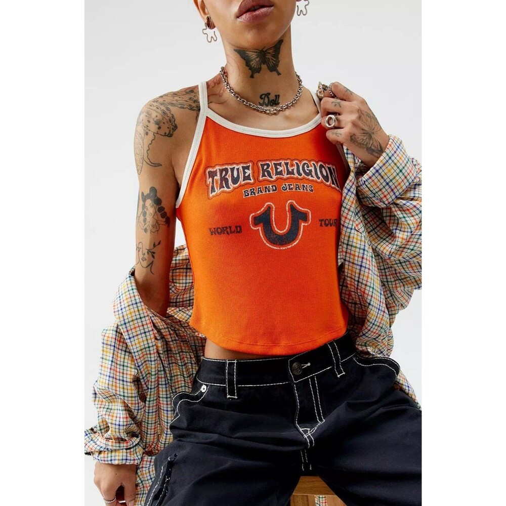 True Religion LOGO CROP TANK World Tour Top Women’s M Orange